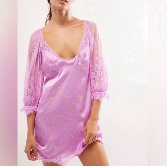 Free People Small About That Mini Dress At In Iris Combo Lilac MSRP $168 - Picture 4 of 7